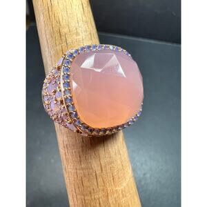 Pink Chalcedony Statement Ring 18K Rose Gold Plated Size 7.5 NWT
